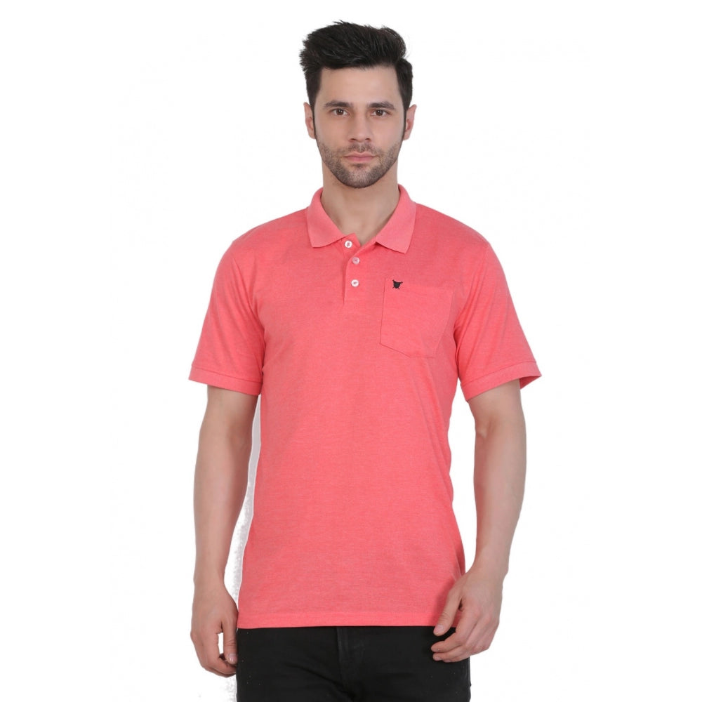 Generisches Herren-Poloshirt aus Polyviskose, einfarbig (Rot meliert)