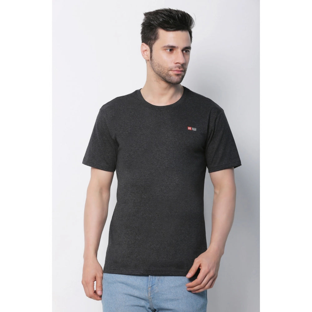 Generic Men's Cotton Jersey Round Neck Plain Tshirt (Charcoal Melange)