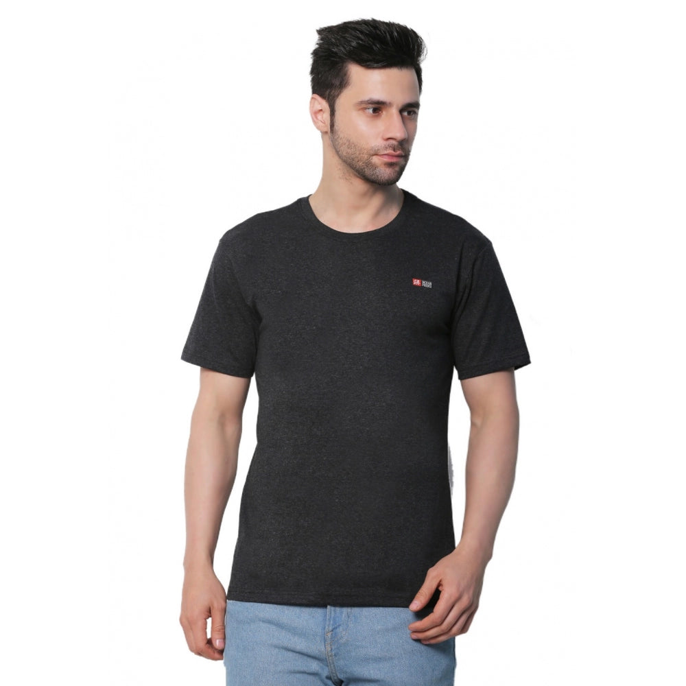 Generic Men's Cotton Jersey Round Neck Plain Tshirt (Charcoal Melange)