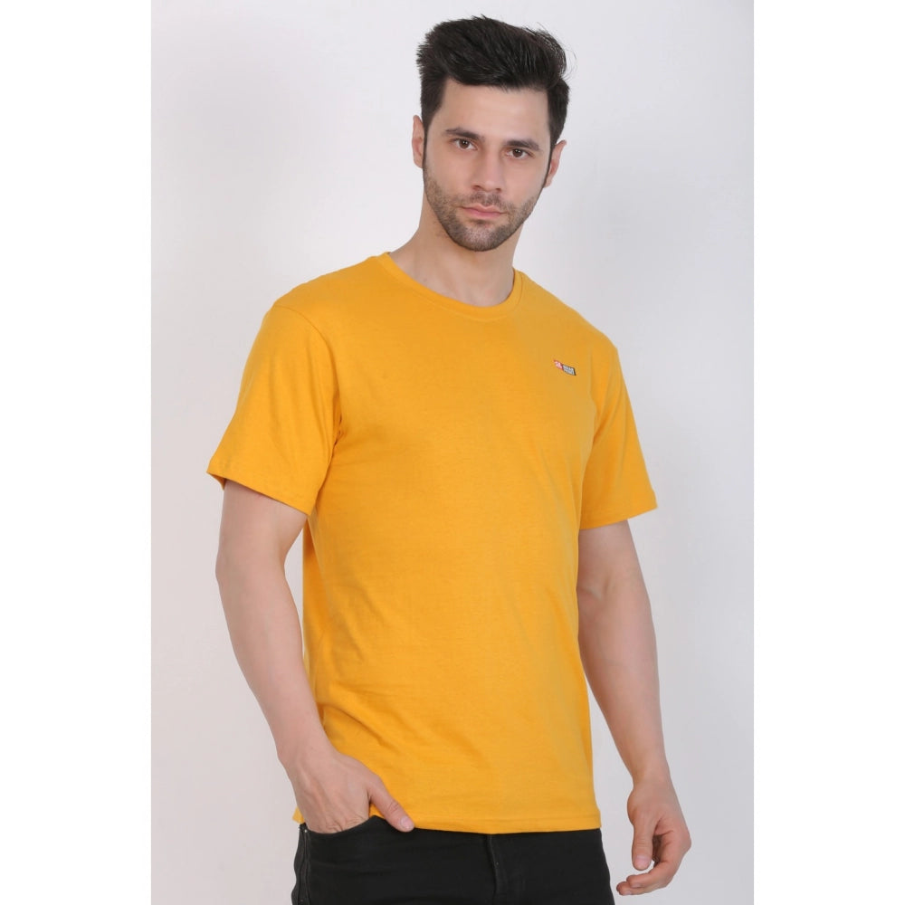 Generisches Herren-T-Shirt aus Baumwolljersey mit Rundhalsausschnitt, einfarbig (Senfgelb)