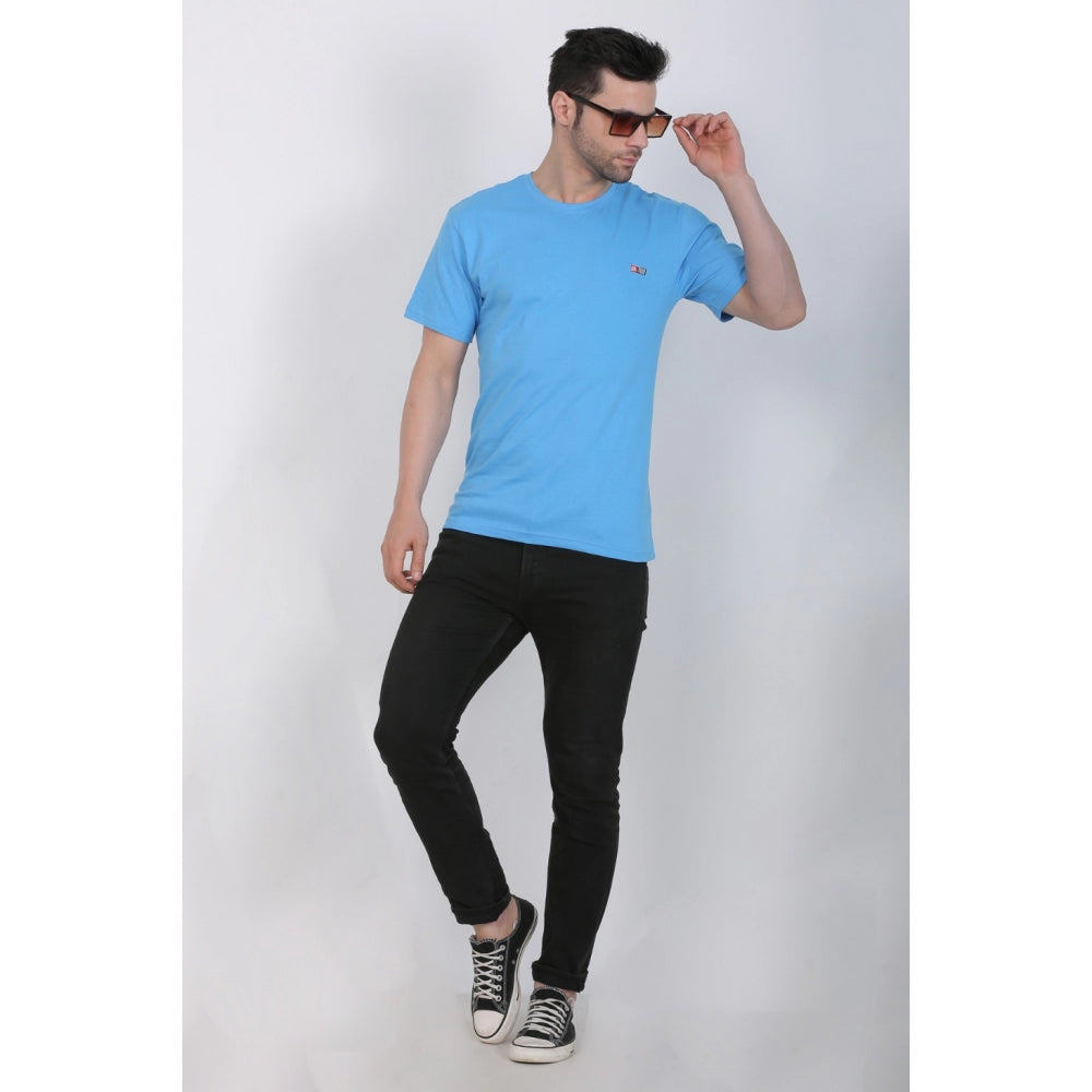 Generic Men's Cotton Jersey Round Neck Plain Tshirt (Turquoise Blue)