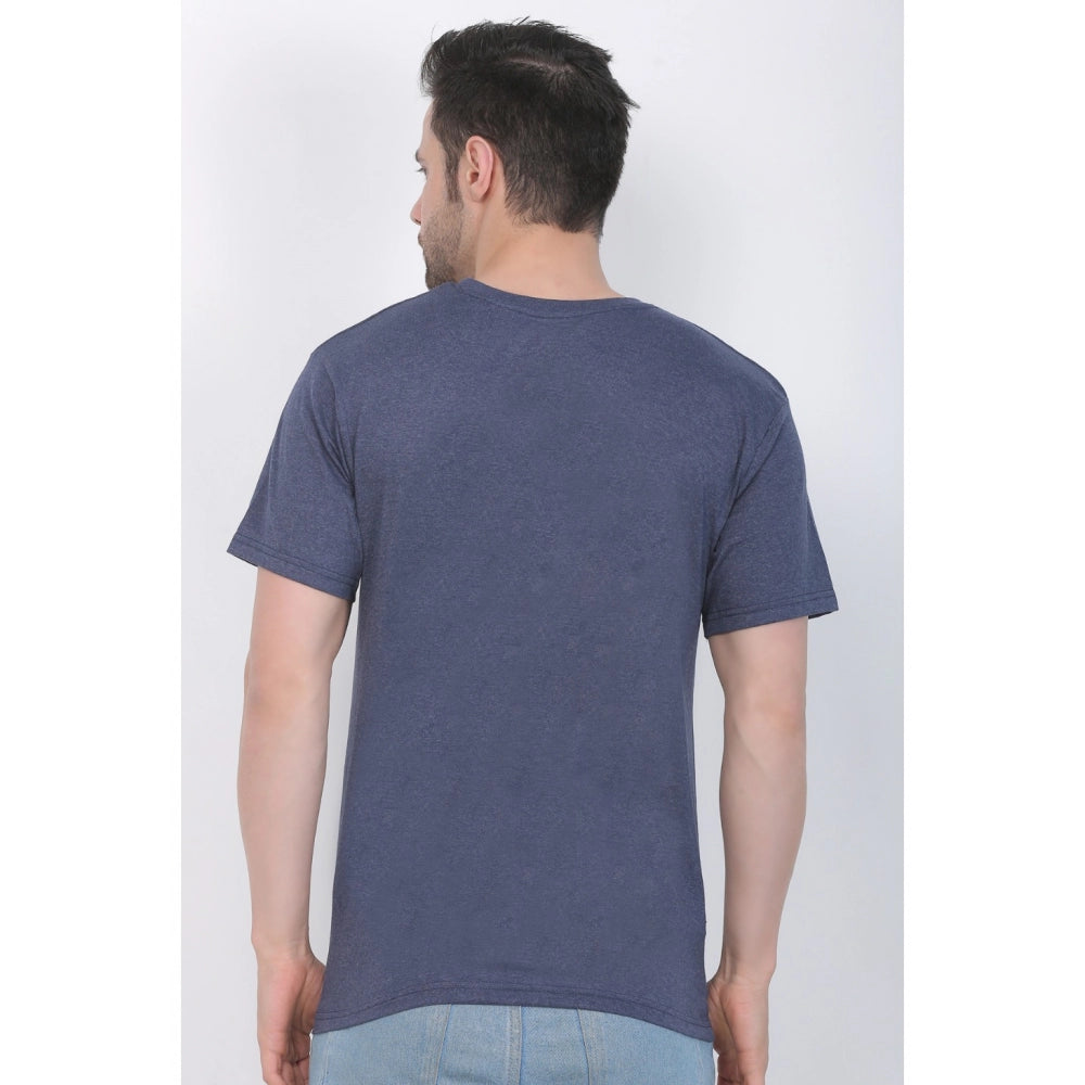 Generisches Herren-T-Shirt aus Baumwolljersey mit Rundhalsausschnitt, einfarbig (Blau meliert)