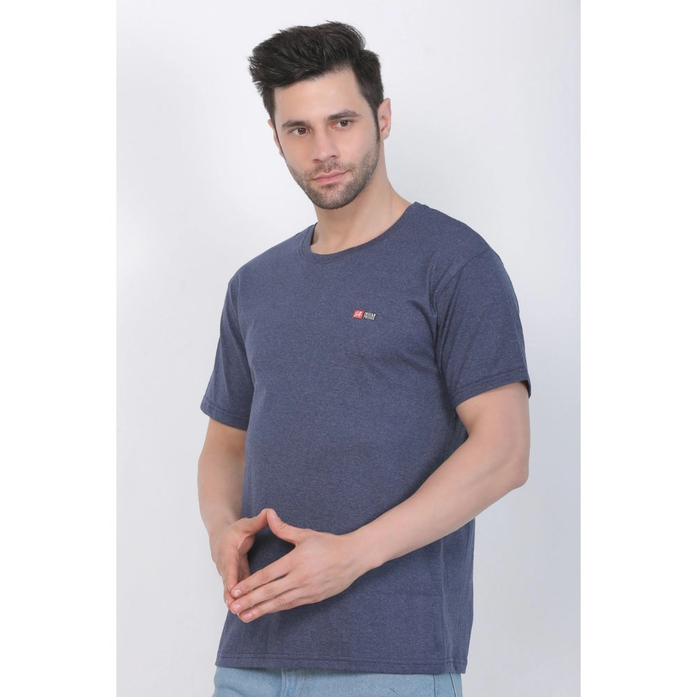 Generisches Herren-T-Shirt aus Baumwolljersey mit Rundhalsausschnitt, einfarbig (Blau meliert)