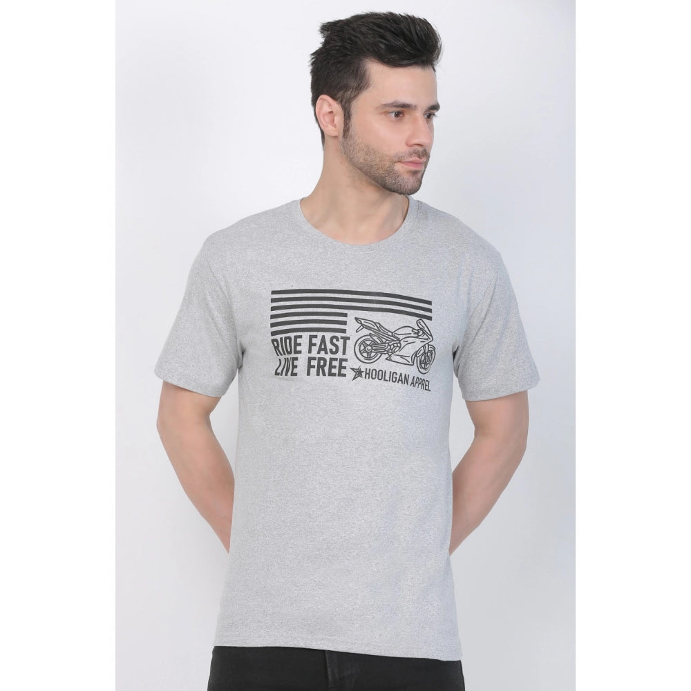 Generic Men's Cotton Jersey Round Neck Printed Tshirt (Grey Melange)