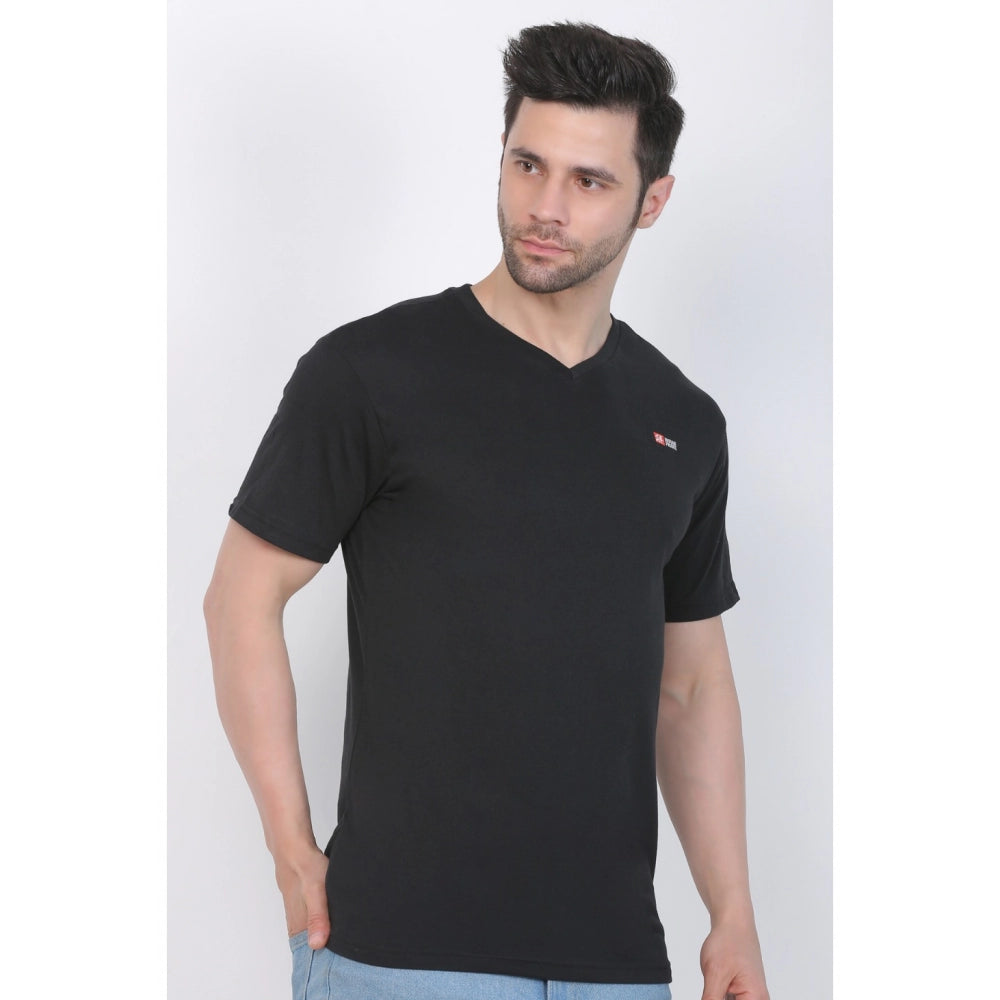 Generisches Herren-T-Shirt aus Baumwolljersey mit V-Ausschnitt, einfarbig (schwarz)