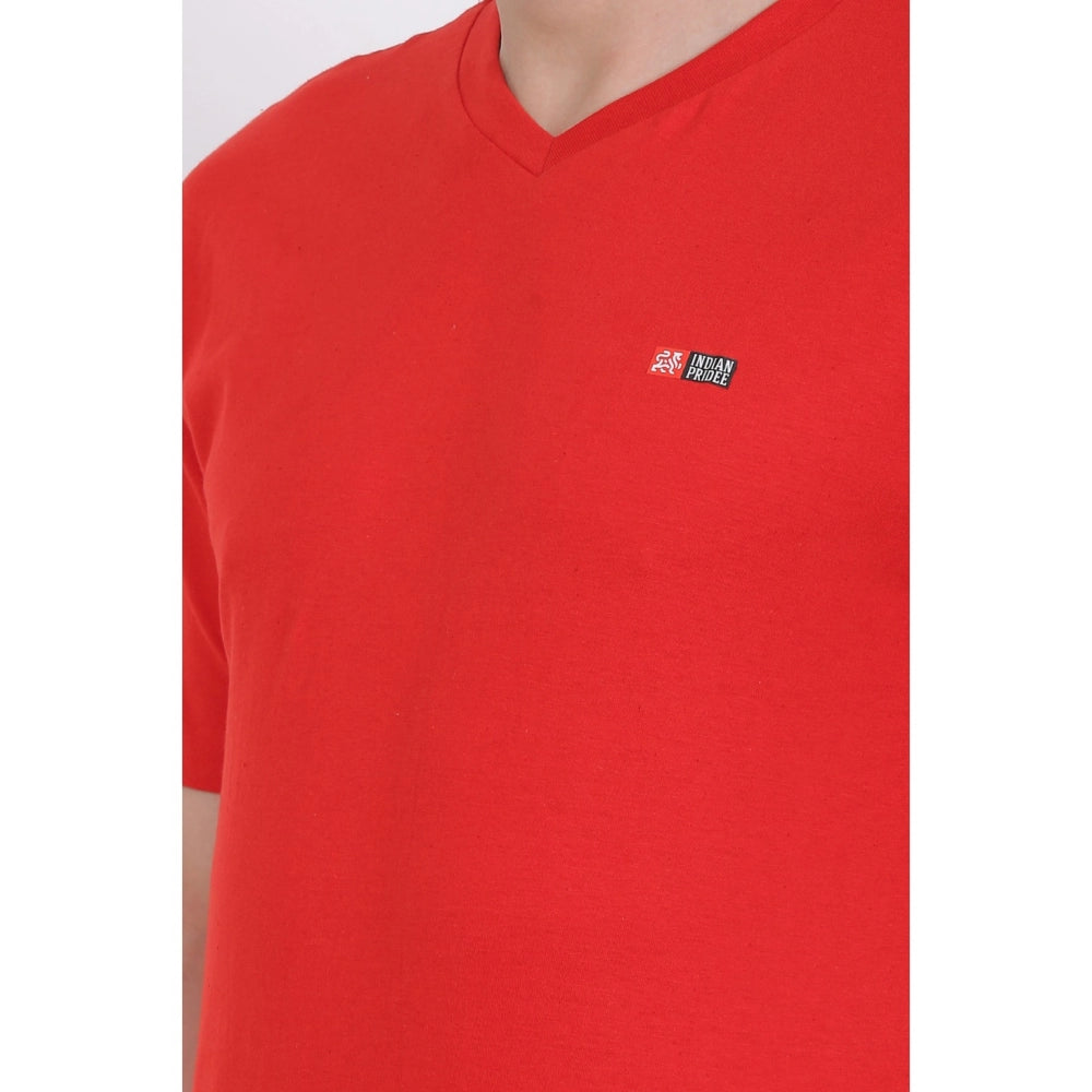 Generic Men's Cotton Jersey V Neck Plain Tshirt (Red)