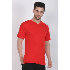 Generisches Herren-T-Shirt aus Baumwolljersey mit V-Ausschnitt, einfarbig (rot)