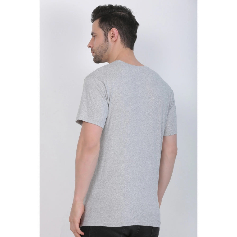 Generic Men's Cotton Jersey V Neck Plain Tshirt (Grey Melange)