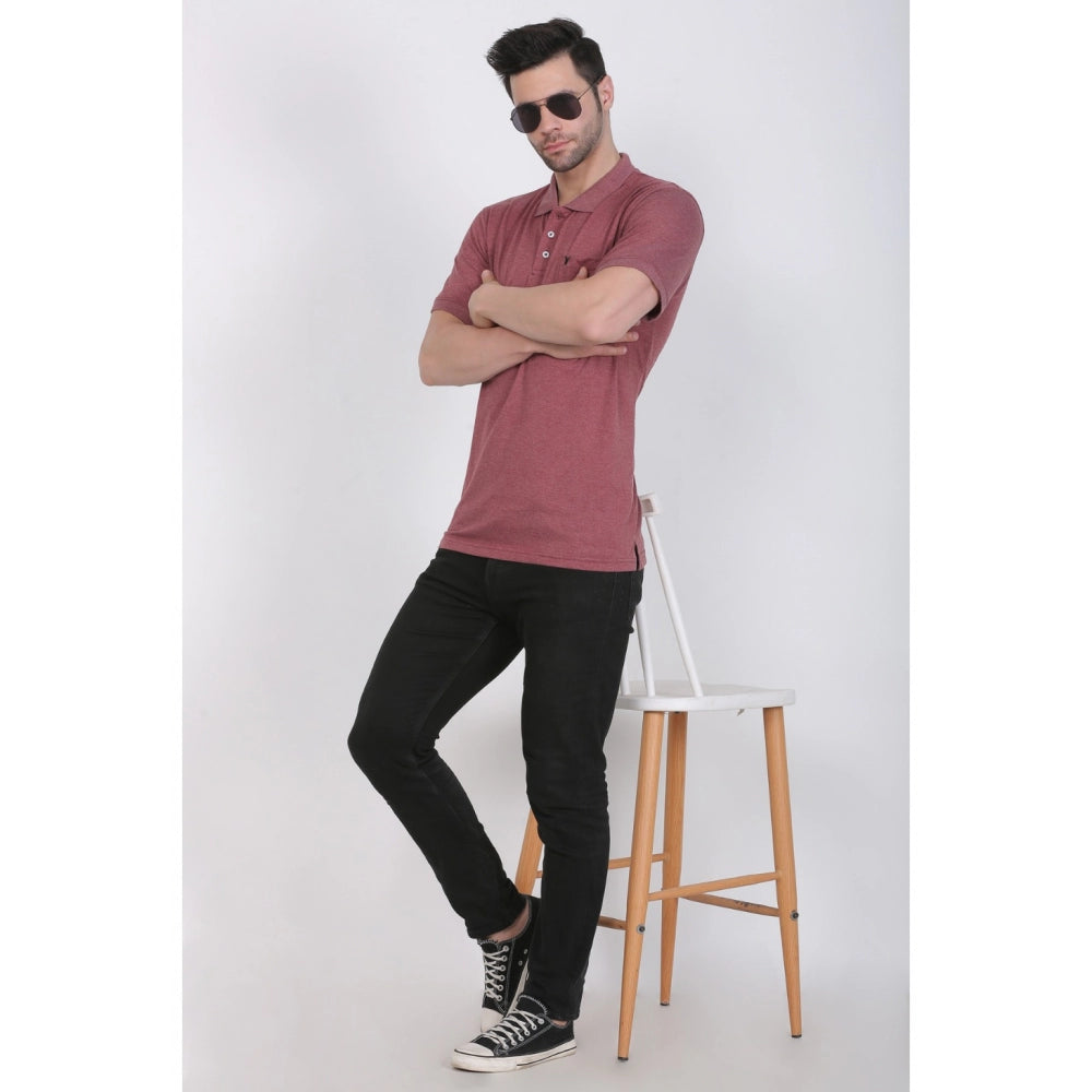 Generic Men's Poly Viscose Polo Plain Tshirt (Maroon Melange)