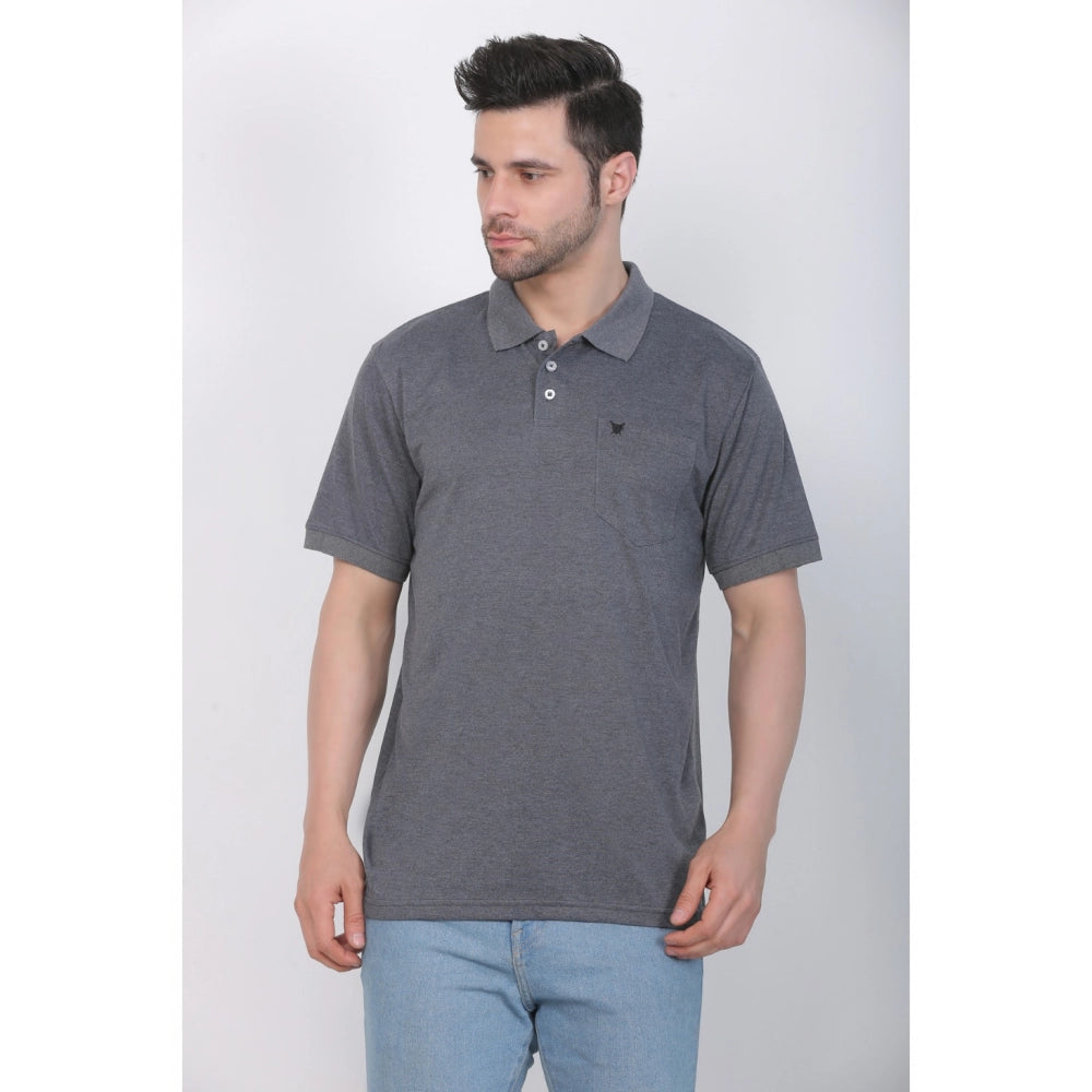 Generic Men's Poly Viscose Polo Plain Tshirt (Charcoal Melange)