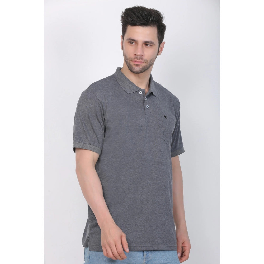 Generic Men's Poly Viscose Polo Plain Tshirt (Charcoal Melange)