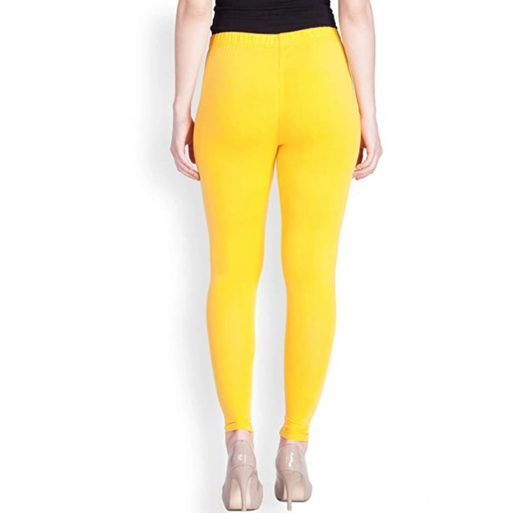 Generic Women's Cotton Stretchable Skin Fit Ankle Length Leggings (Yellow)