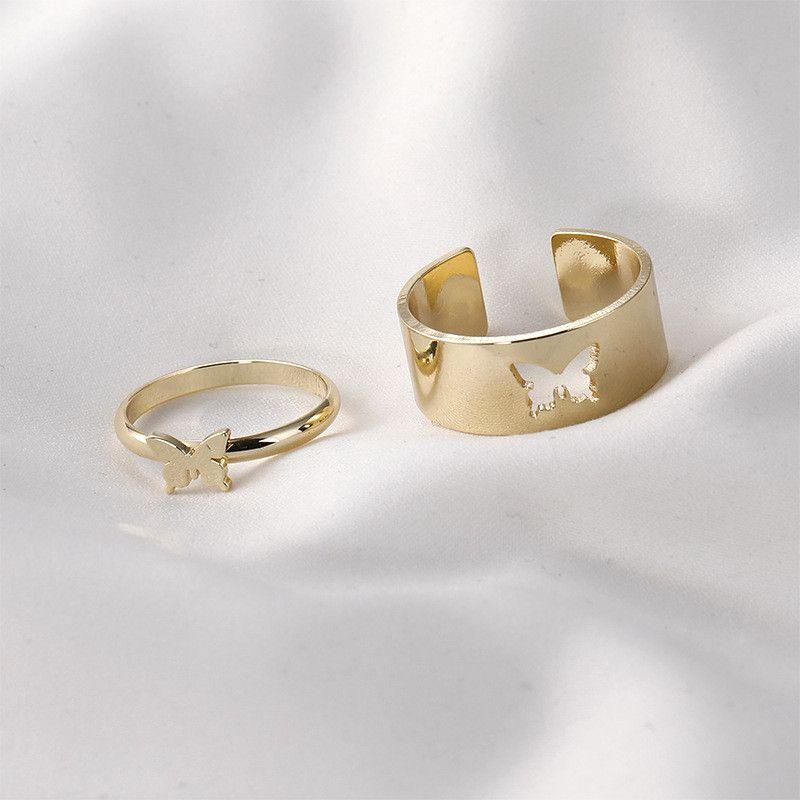 AVR JEWELS Combo of 2 Gold and Silver Plated Butterfly and Heart Couple Rings