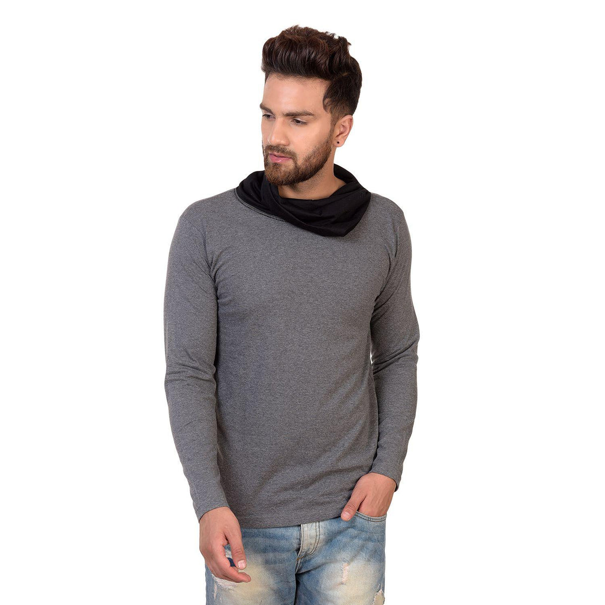 Code Cotton Solid Cowl Neck T-Shirt