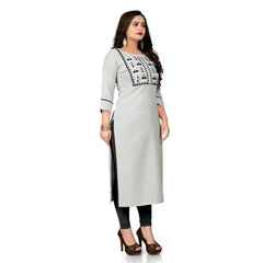 Generisches gerades Kurti aus Baumwolle mit Stickerei für Damen (Creme)