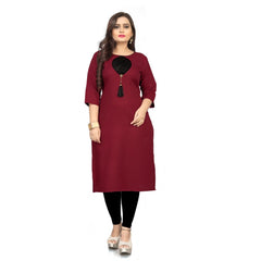 Generic Women's Cotton Soild A-Line Kurti (Maroon)