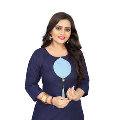 Generic Women's Cotton Soild A-Line Kurti (Navy Blue)