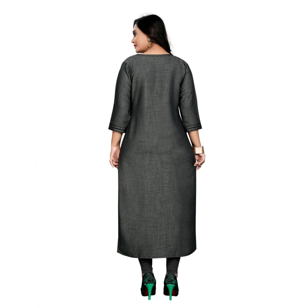 Generisches Damen-Kurti mit geradem Bein und Baumwollstickerei (Grau)