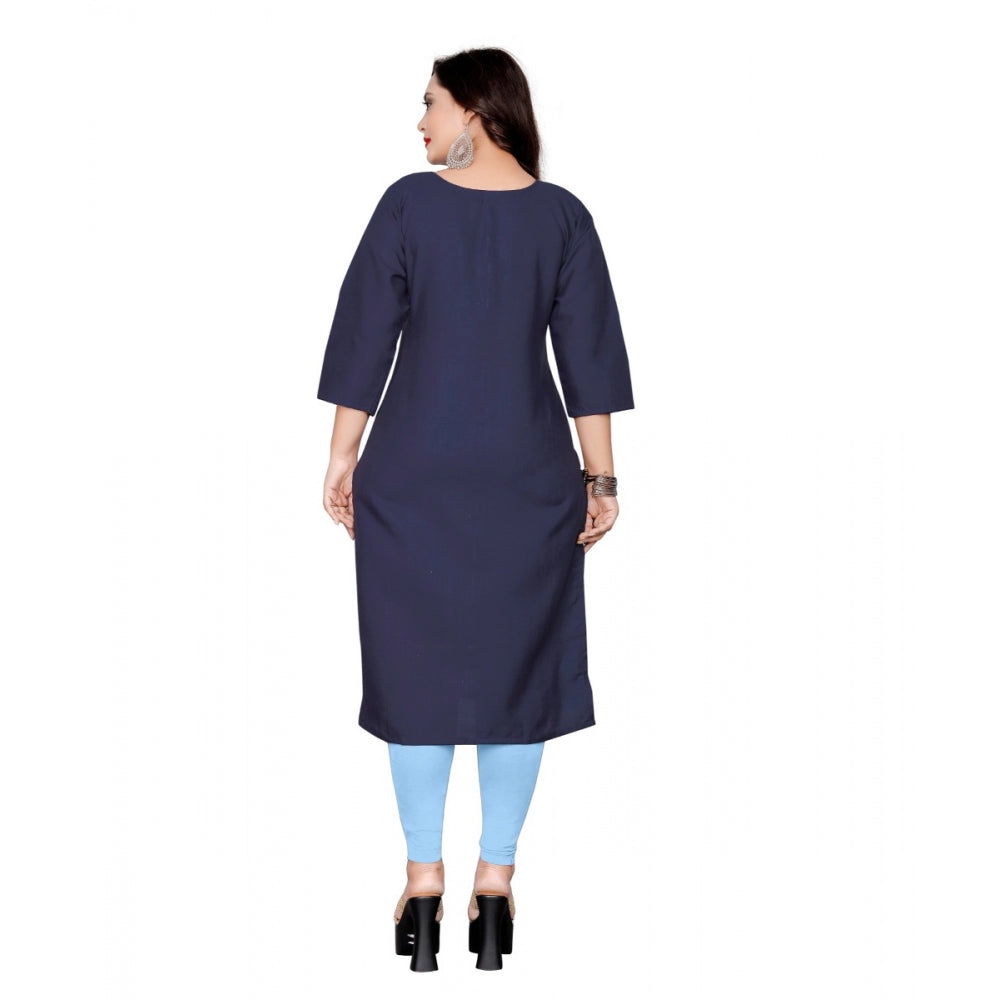 Generic Women's Cotton Soild Straight Kurti (Navy Blue)