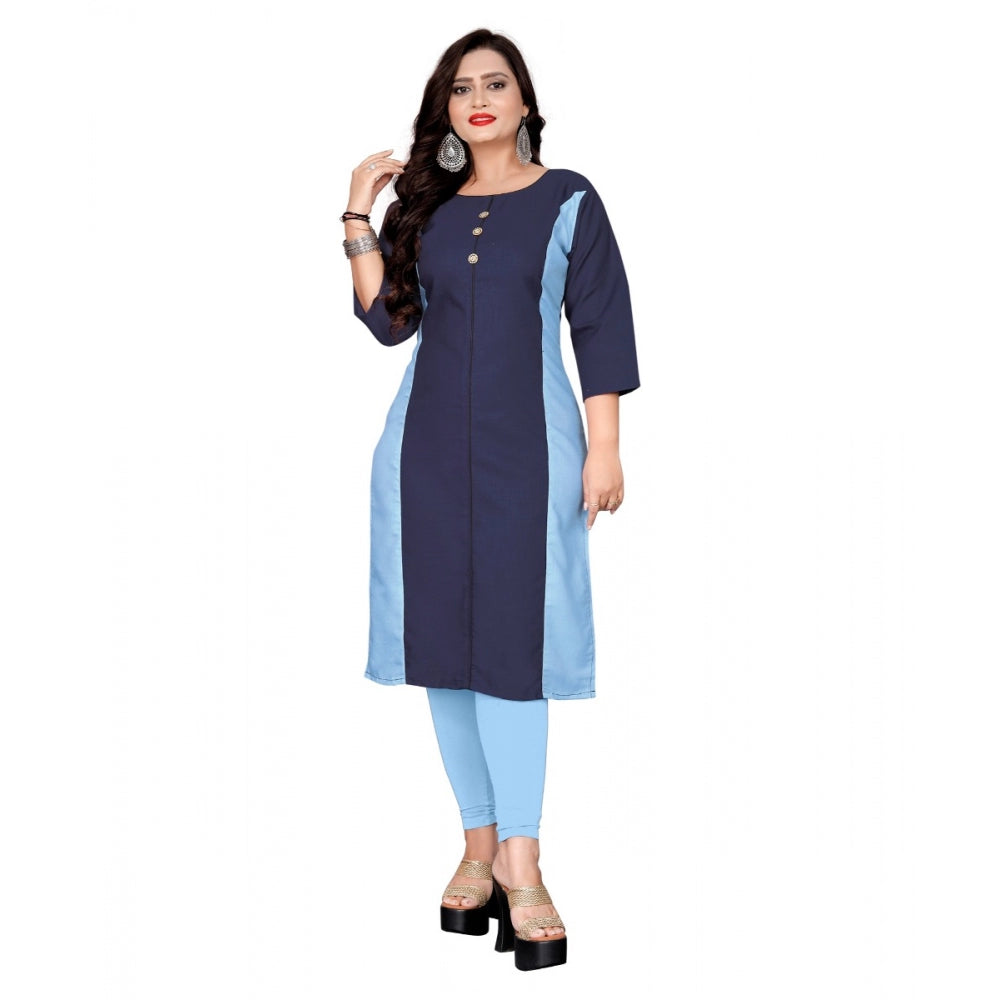 Generic Women's Cotton Soild Straight Kurti (Navy Blue)