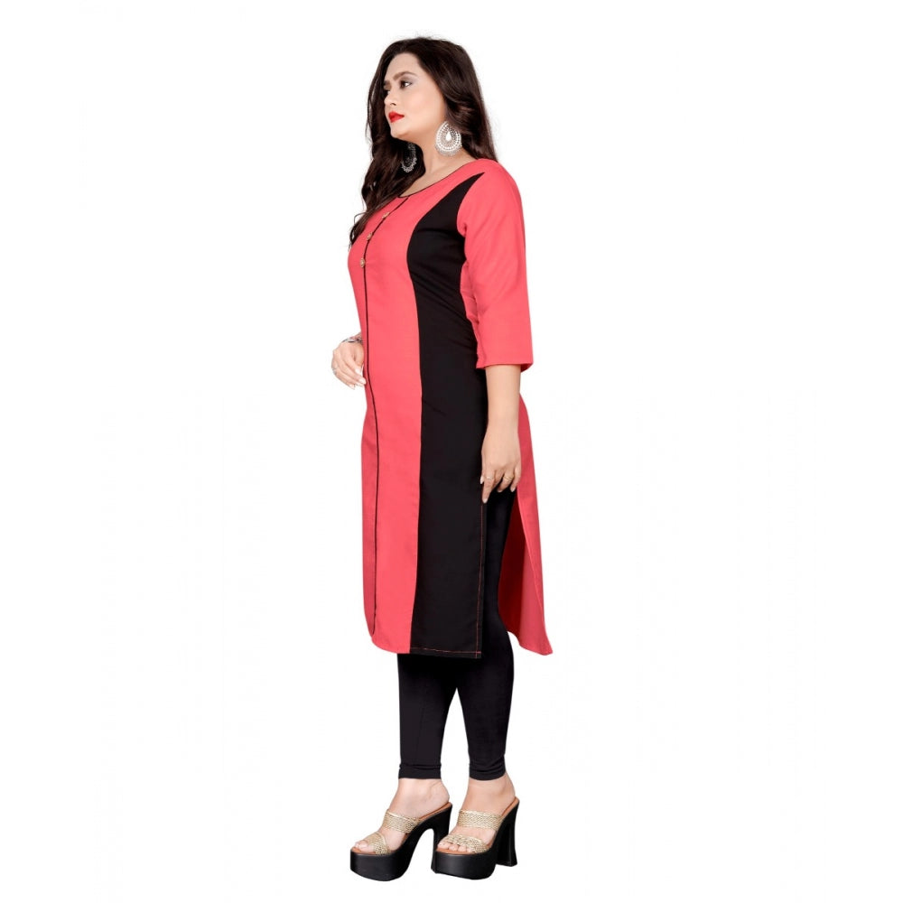 Generic Women's Cotton Solid Straight Kurti (Peach)