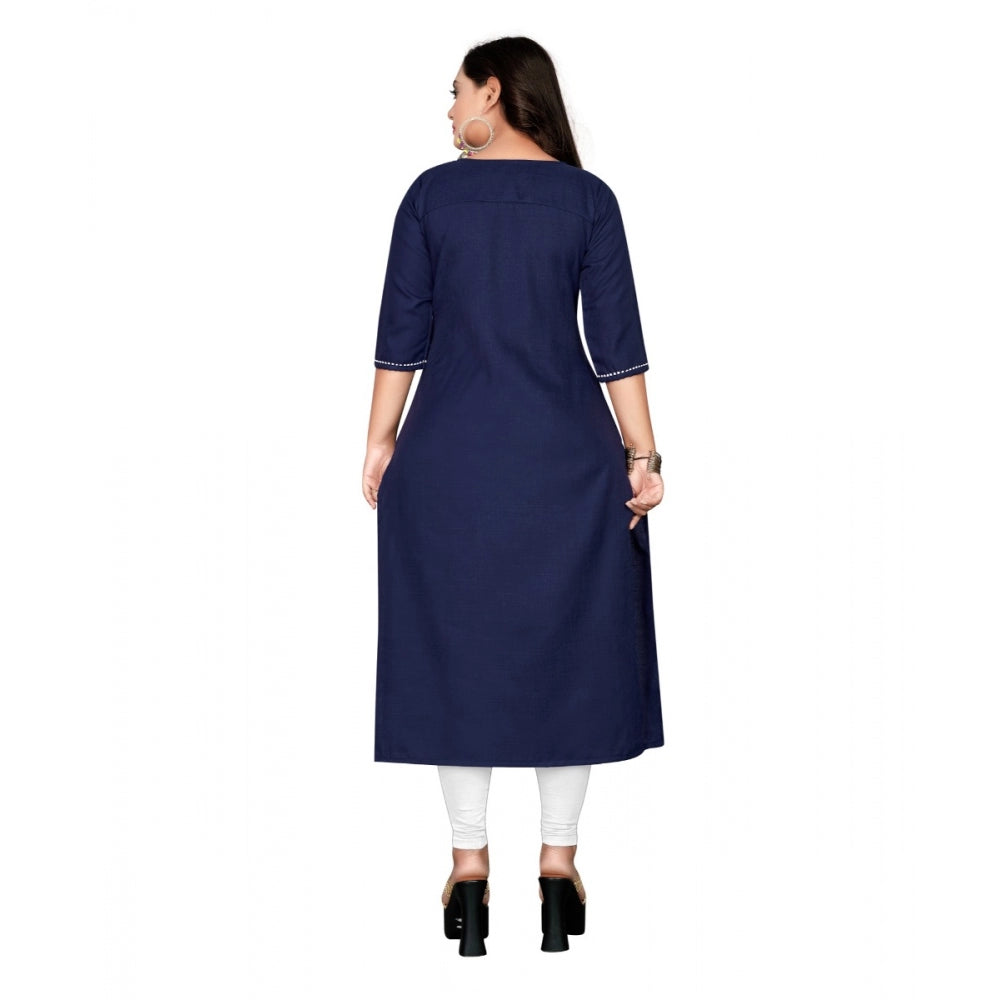 Generisches gerades Kurti aus Baumwolle mit Stickerei für Damen (Marineblau)