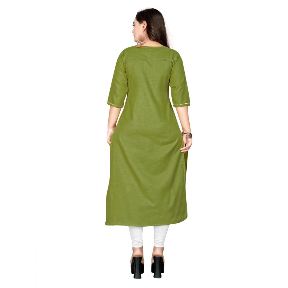 Generisches Damen-Kurti mit geradem Bein und Baumwollstickerei (Hellgrün)