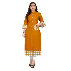 Generic Women's Cotton Digital Printed Straight Kurti (Mustard Yellow)