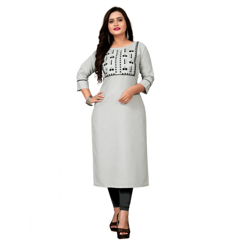 Generic Women's Cotton Embroidery Straight Kurti (Cream)