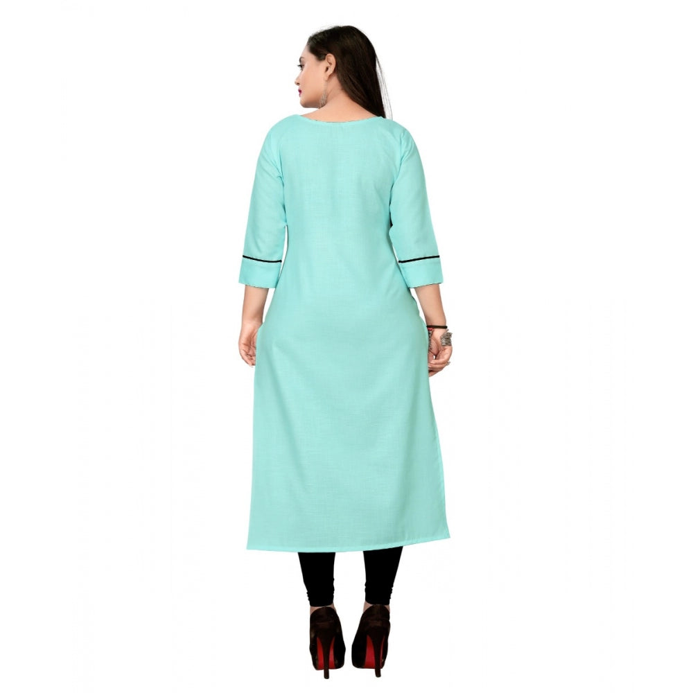 Generisches Damen-Kurti mit geradem Bein und Baumwollstickerei (Hellblau)