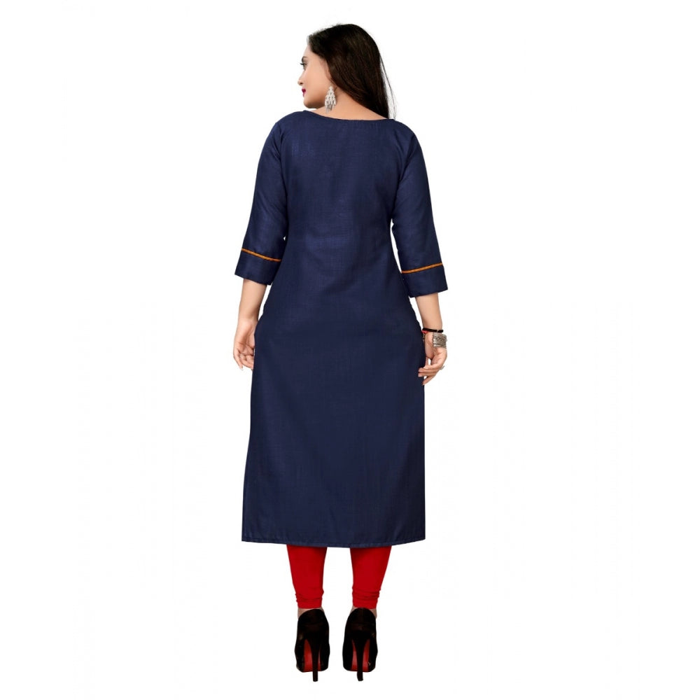 Generisches gerades Kurti aus Baumwolle mit Stickerei für Damen (Marineblau)