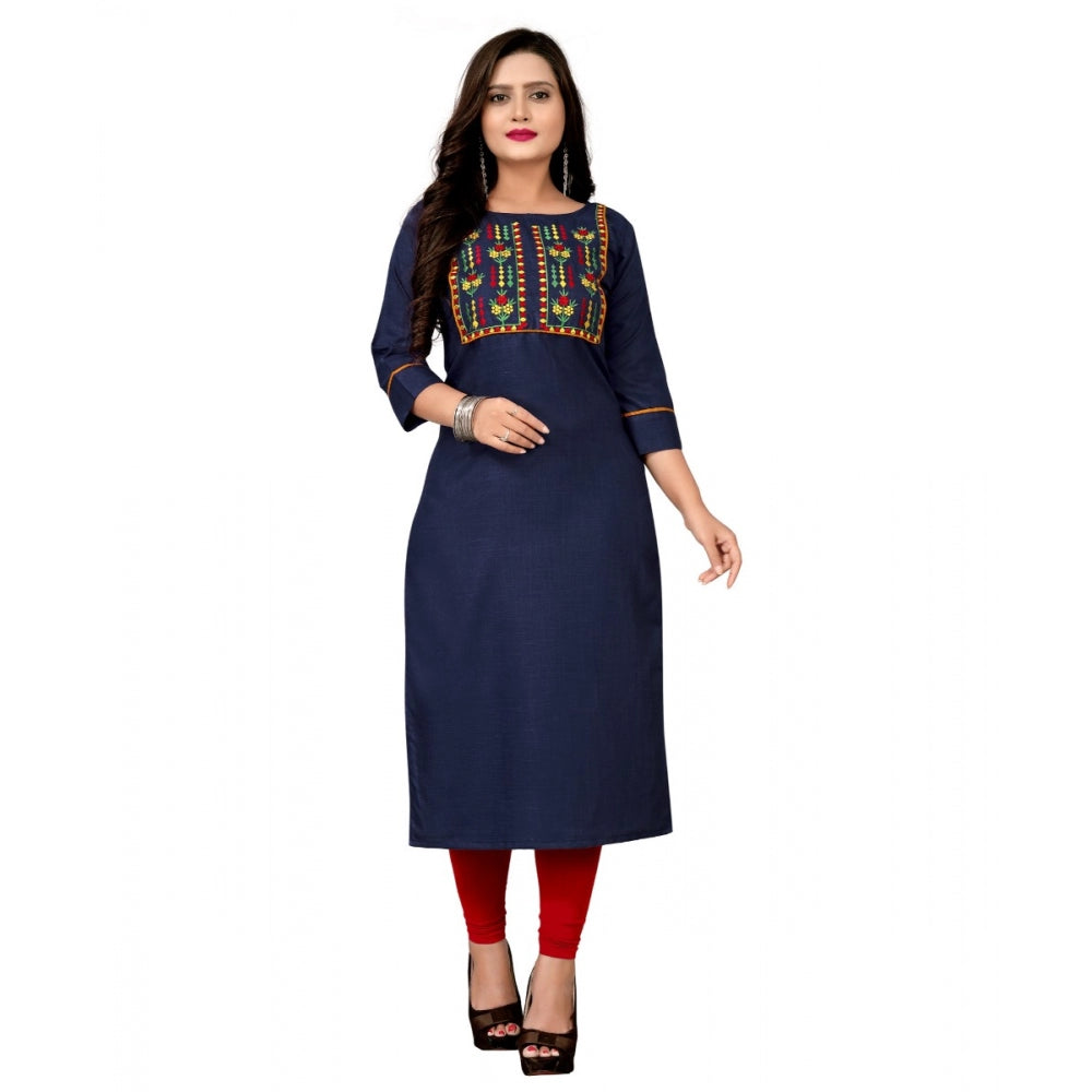 Generisches gerades Kurti aus Baumwolle mit Stickerei für Damen (Marineblau)