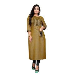 Generic Women's Cotton Embroidery Straight Kurti (Mustard Yellow)