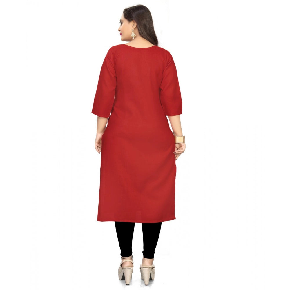 Generic Women's Cotton Solid A-Line Kurti (Red)