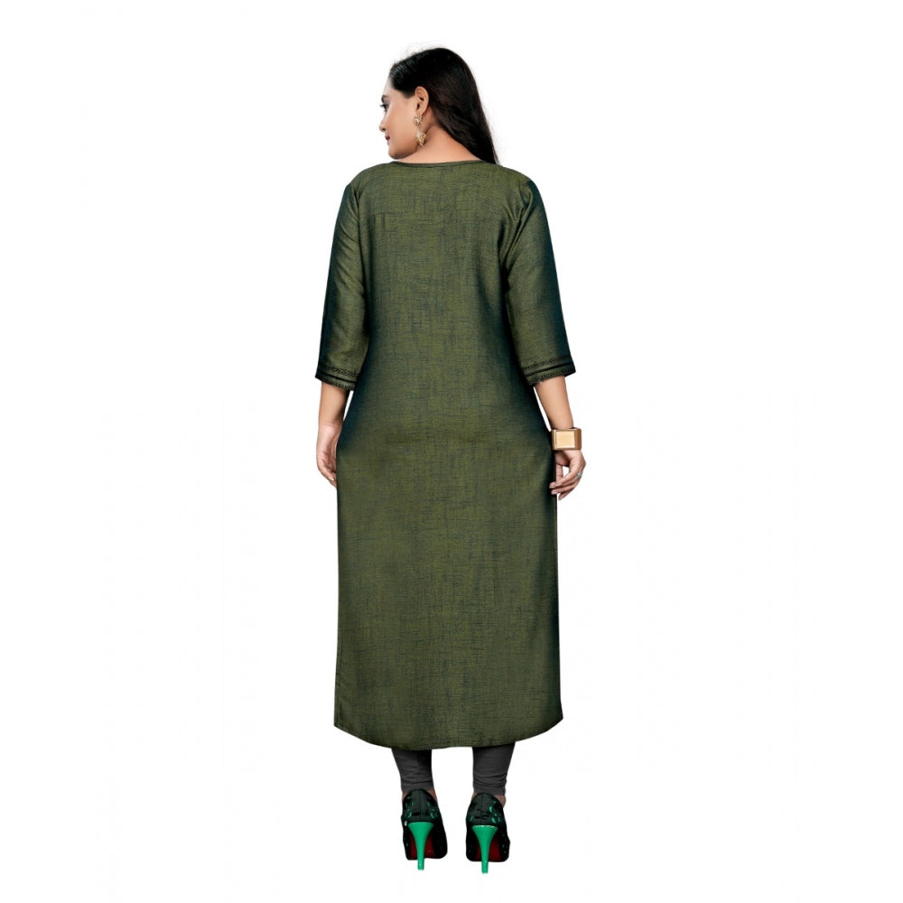 Generisches Damen-Kurti mit geradem Bein und Baumwollstickerei (Grün)