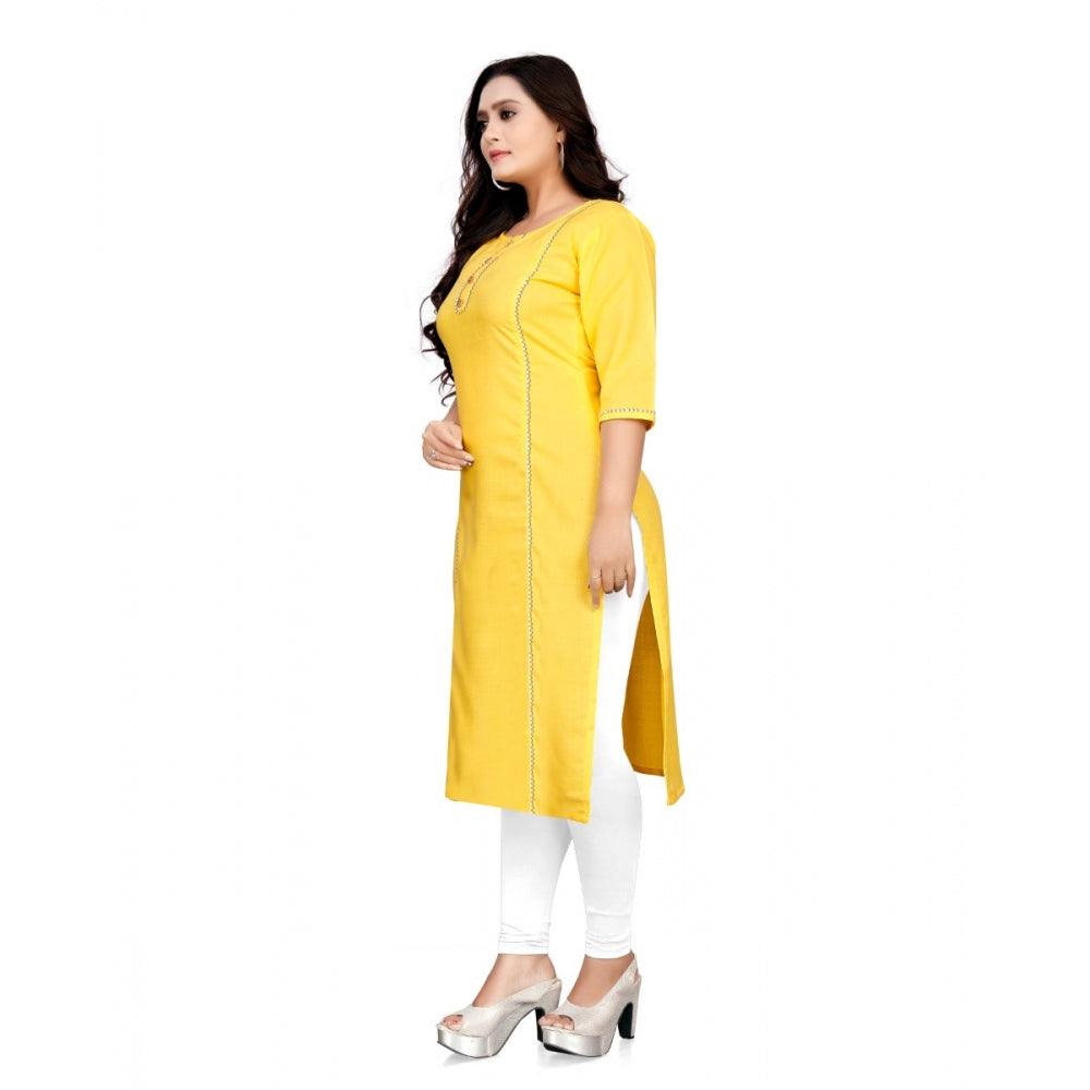 Generic Women's Cotton Solid A-Line Kurti (Yellow)