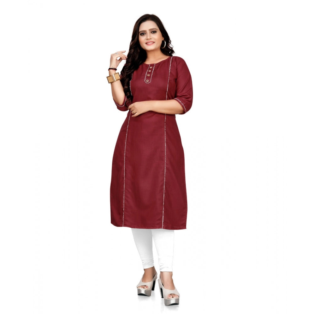 Generic Women's Cotton Soild A-Line Kurti (Maroon)