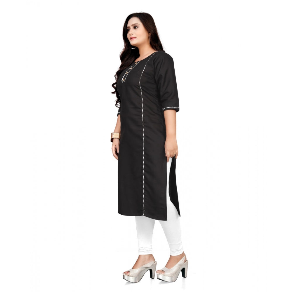 Generic Women's Cotton Soild A-Line Kurti (Black)