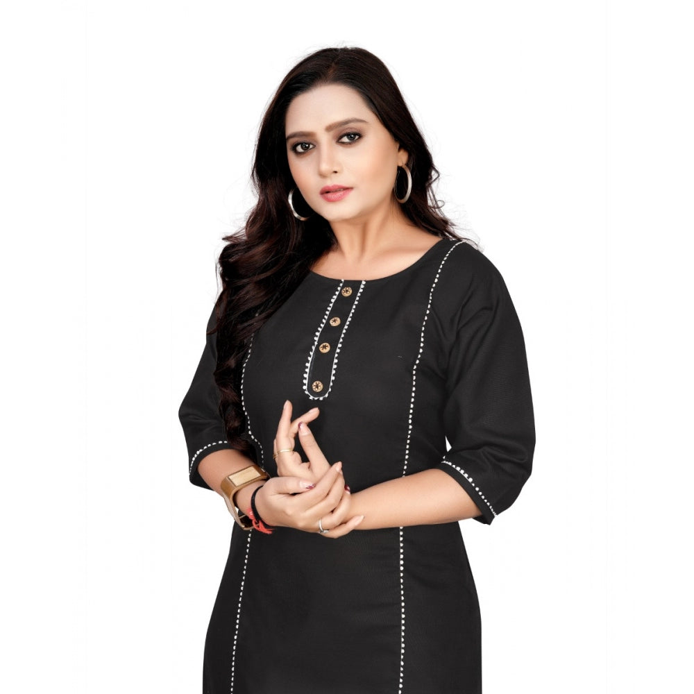 Generic Women's Cotton Solid A-Line Kurti (Black)