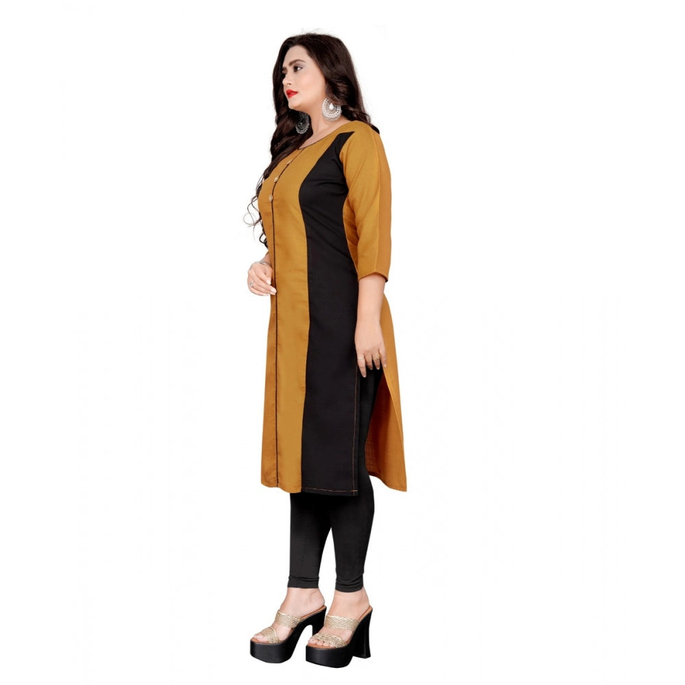 Generic Women's Cotton Soild Straight Kurti (Mustard Yellow)