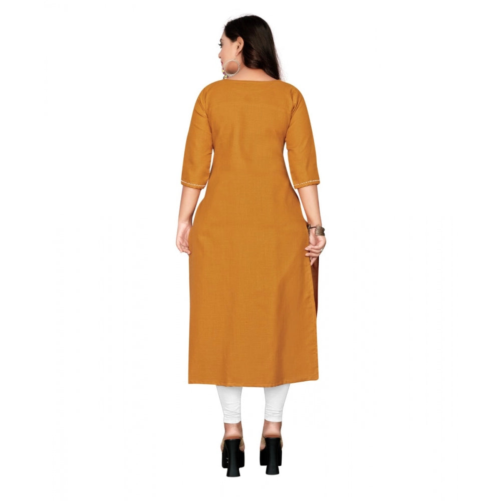 Generisches Damen-Kurti mit geradem Bein und Baumwollstickerei (Senfgelb)