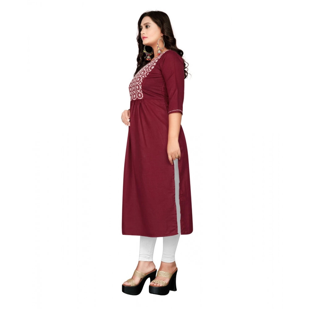 Generisches Damen-Kurti mit geradem Bein und Baumwollstickerei (Kastanienbraun)