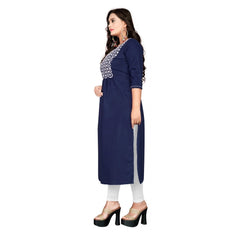 Generisches gerades Kurti aus Baumwolle mit Stickerei für Damen (Marineblau)