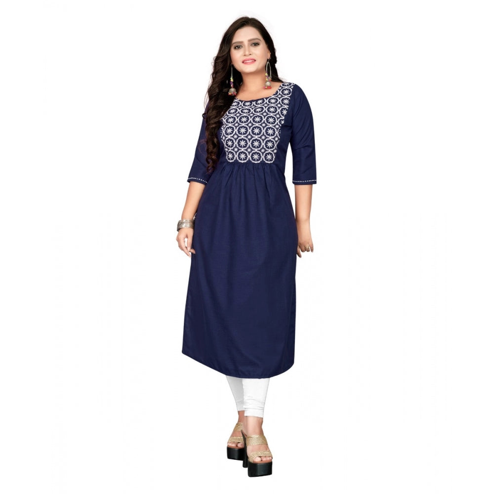 Generisches gerades Kurti aus Baumwolle mit Stickerei für Damen (Marineblau)