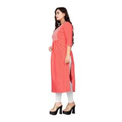 Generic Women's Cotton Embroidery Straight Kurti (Peach)