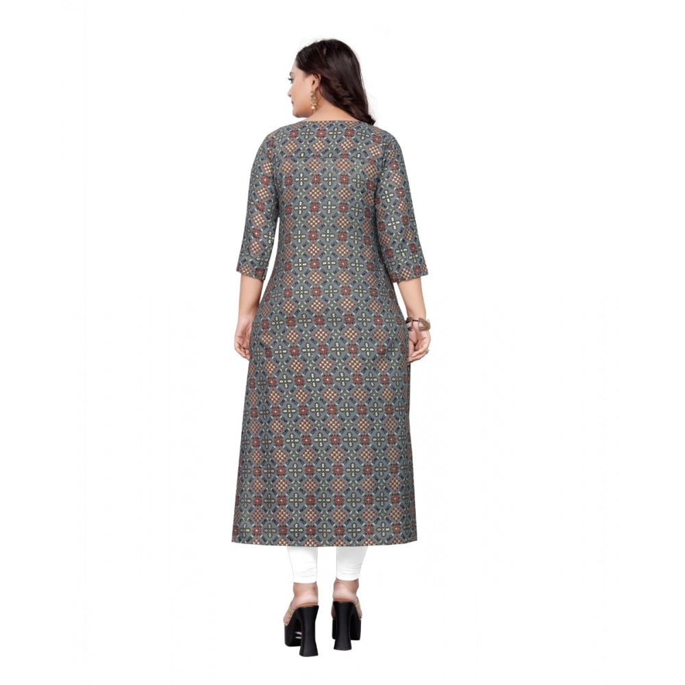 Generischer Kurti aus Baumwolldruck mit Folien-Frontschlitz für Damen (Grau)