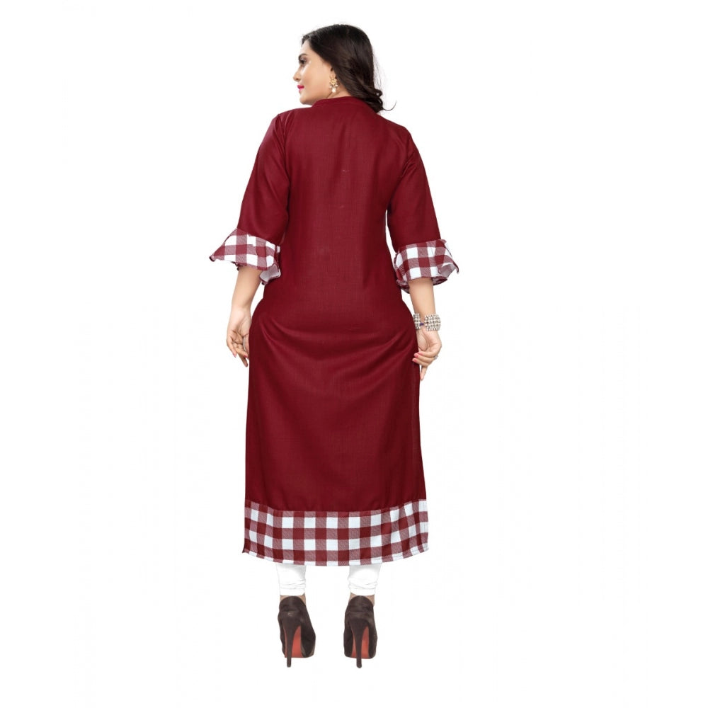 Generic Women's Cotton Digital Printed Straight Kurti (Maroon)