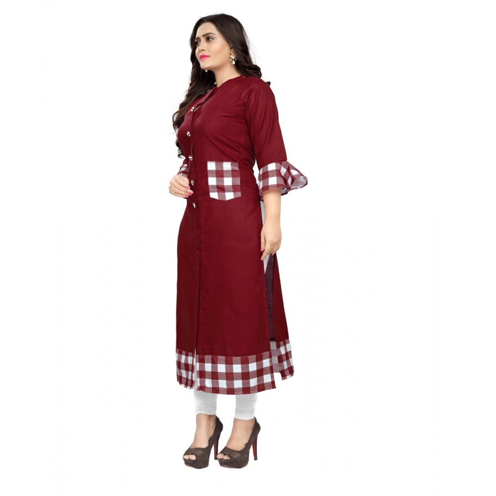 Generisches, gerades Kurti aus Baumwolle mit Digitaldruck für Damen (Kastanienbraun)