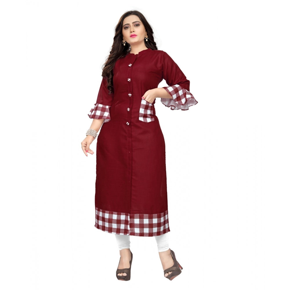 Generic Women's Cotton Digital Printed Straight Kurti (Maroon)