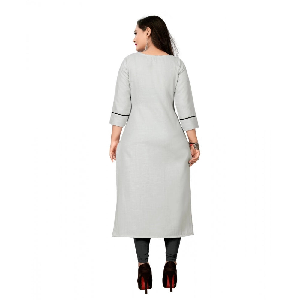 Generisches gerades Kurti aus Baumwolle mit Stickerei für Damen (Creme)